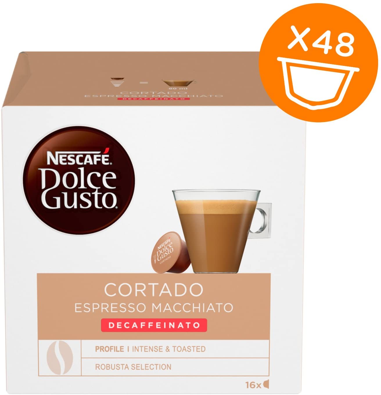 Nescafé Dolce Gusto Cortado Espresso Macchiato Decaffeinato, 3 Confezioni  da 16 Capsule (48 Capsule) 