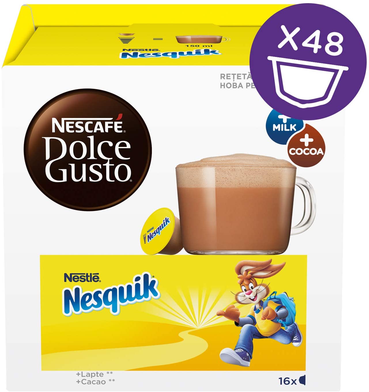 Nescafé Dolce Gusto Nesquik Bevanda al Gusto di Cioccolato, 3 Confezioni da  16 Capsule (48 Capsule) 